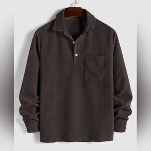 ZAFUL Men's Corduroy Coffee Half-Button Long Sleeve Polo